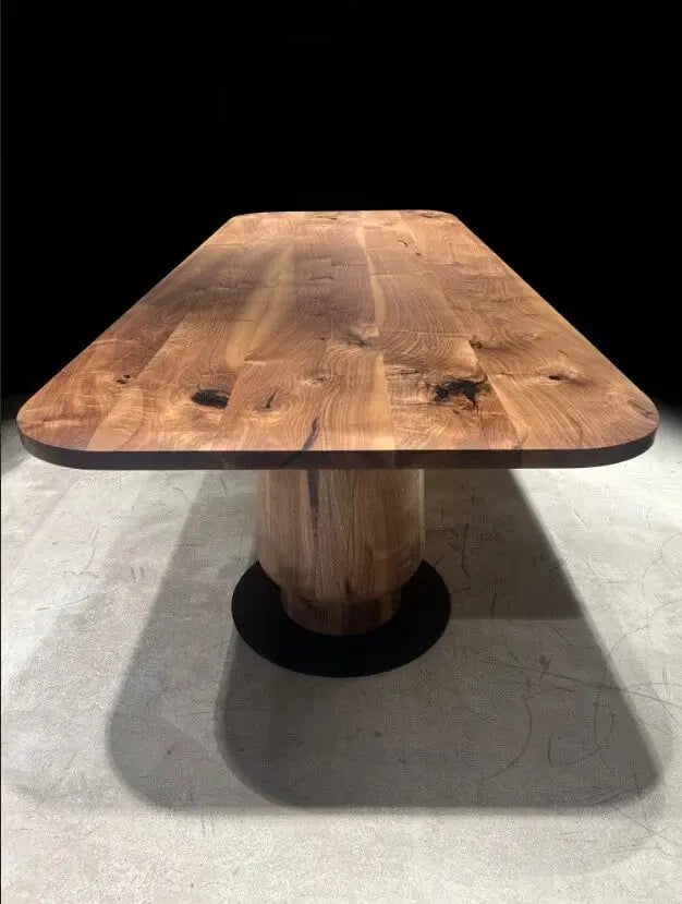 Solid Walnut Wood Edge Glued Dining Table With Wooden Tulip Legs