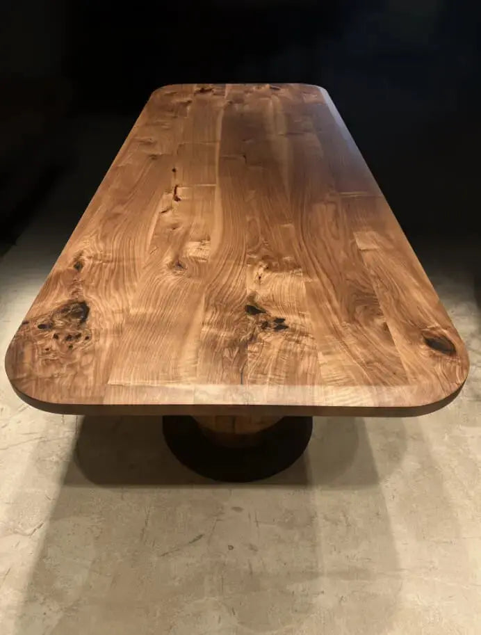 Solid Walnut Wood Edge Glued Dining Table With Wooden Tulip Legs