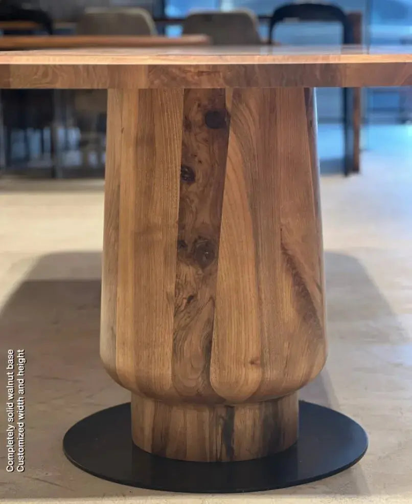 Solid Walnut Wood Edge Glued Dining Table With Wooden Tulip Legs
