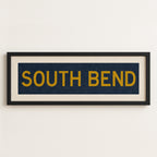 Framed South Bend Navy and Gold Bus Scroll