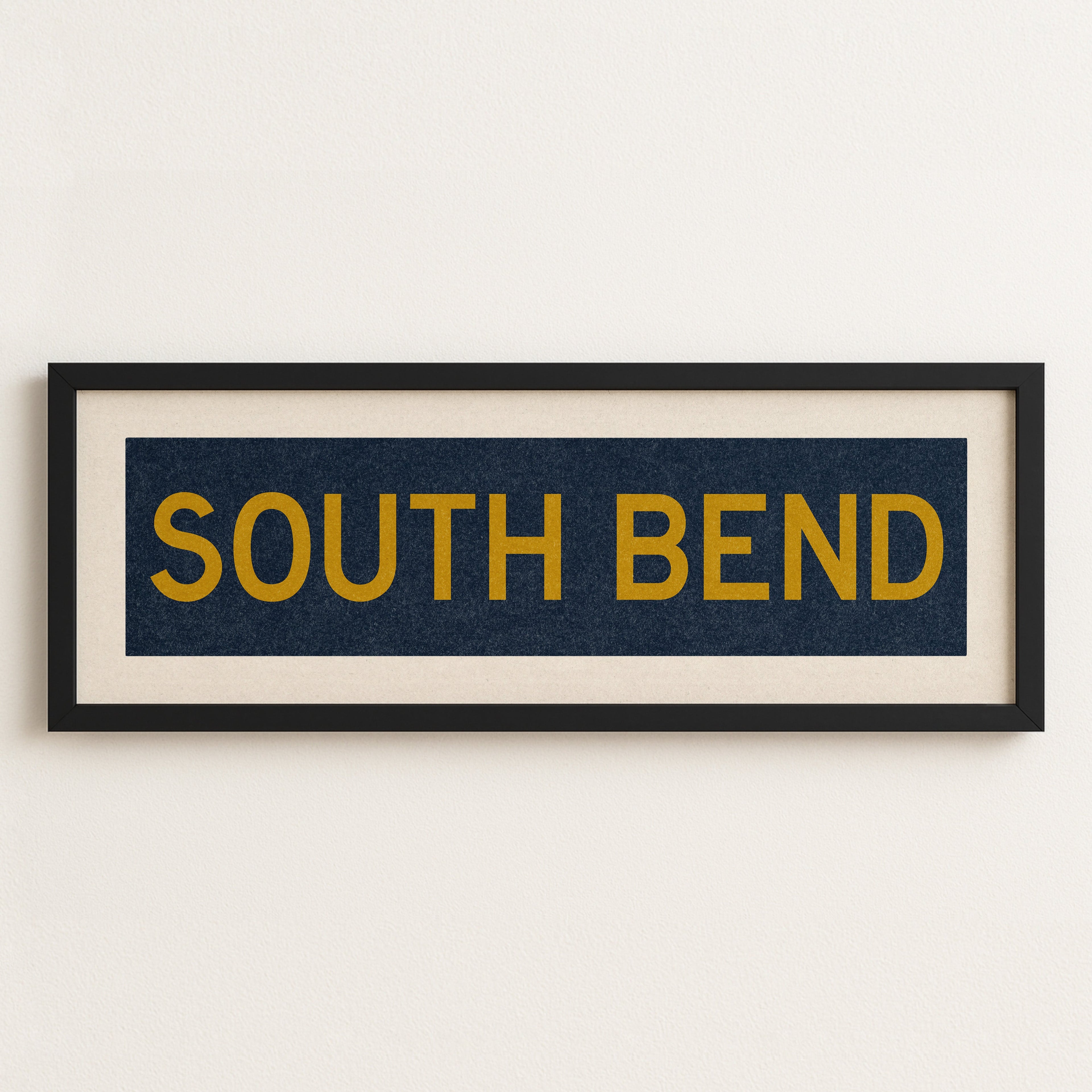 Framed South Bend Navy and Gold Bus Scroll