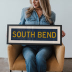 Framed South Bend Navy and Gold Bus Scroll