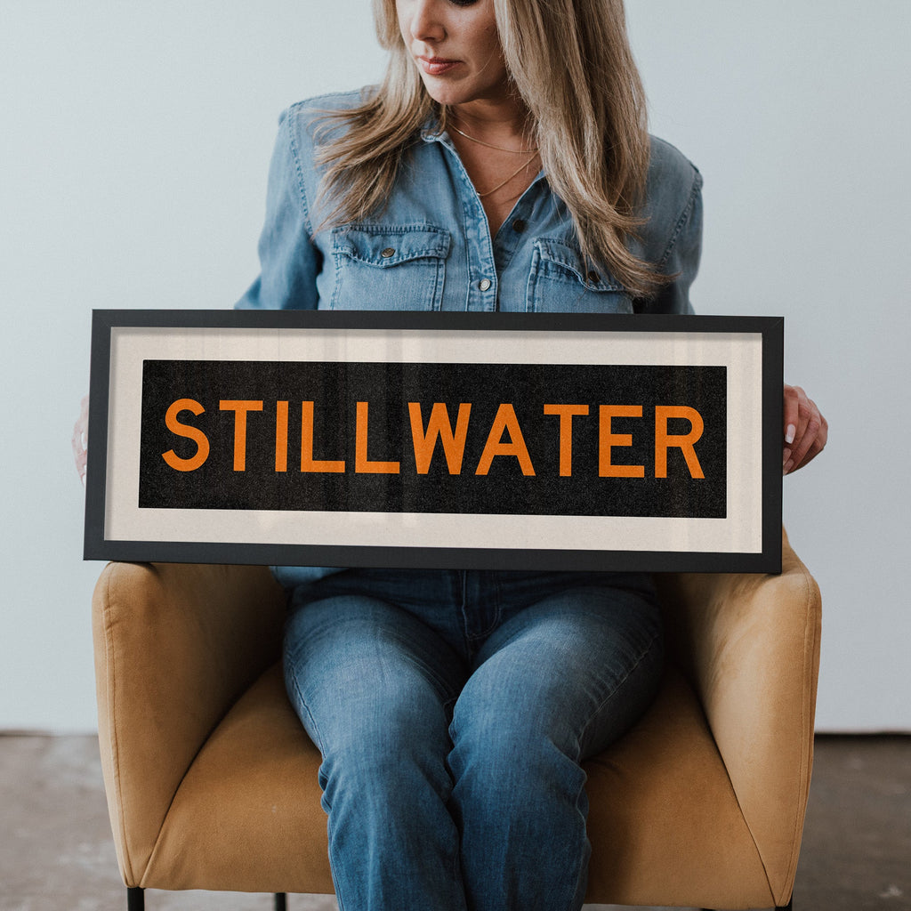 Framed Stillwater Orange Bus Scroll