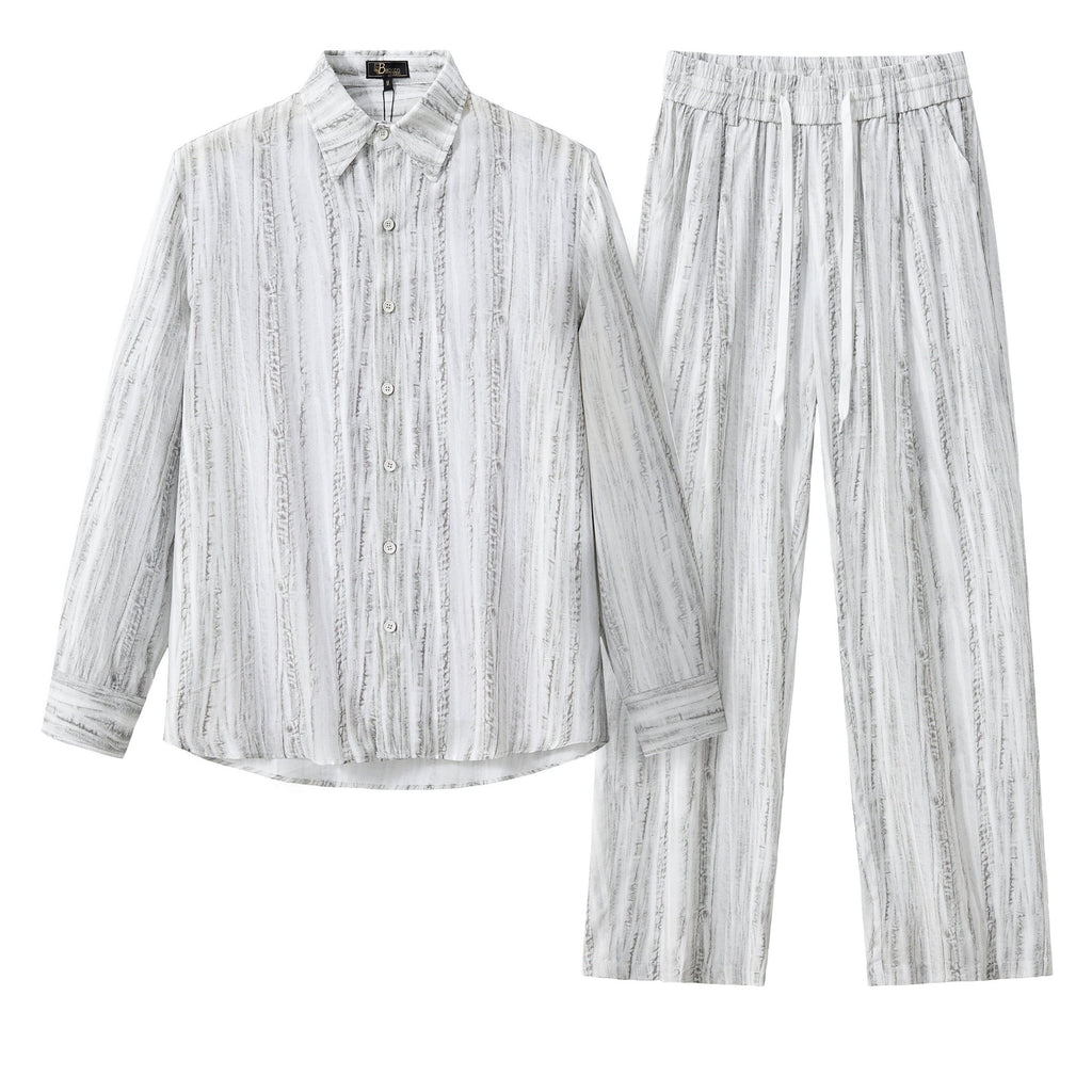 Strata Set – Printed Long Sleeve Shirt & Pant GREY