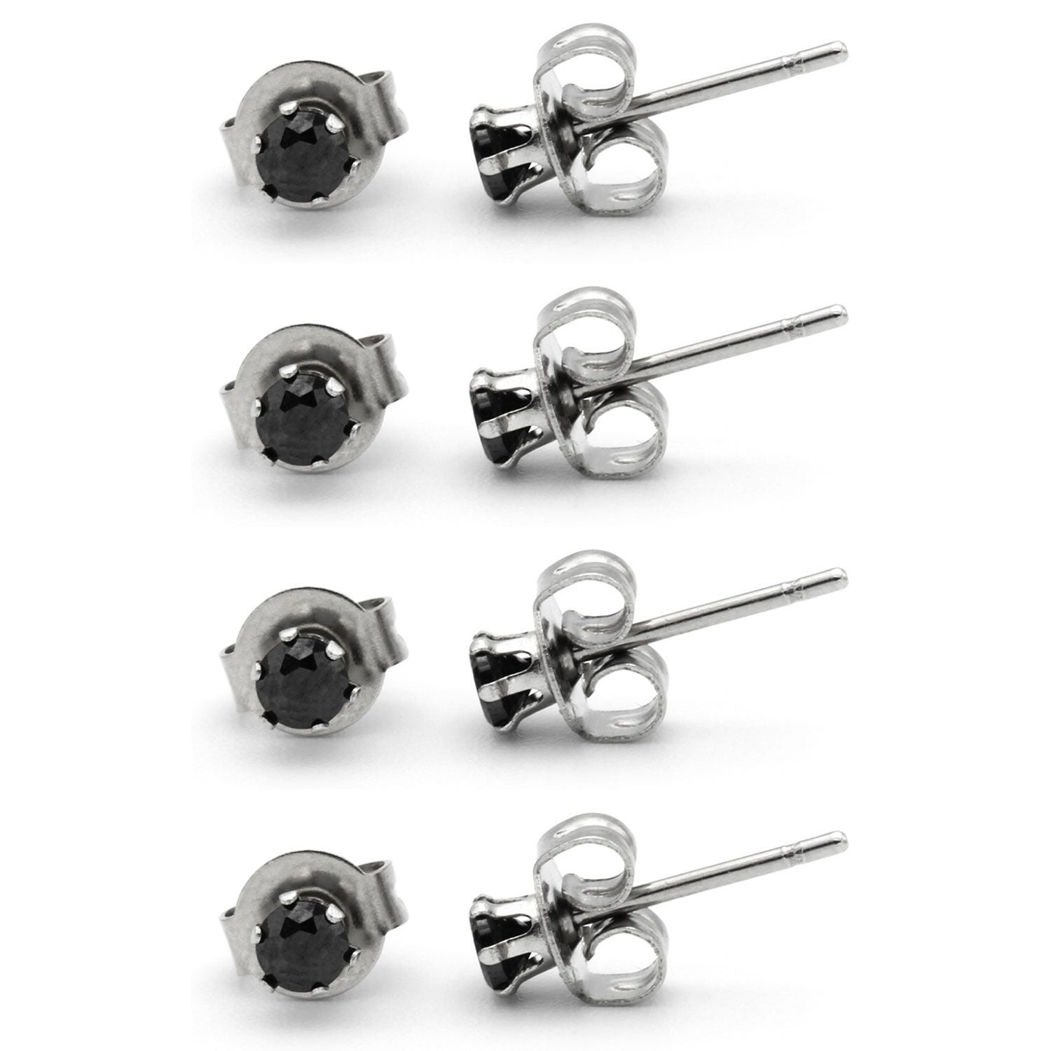 Cubic Zirconia Round Black Stud Earrings Set Of 4 Stainless Steel Jewelry Men Women
