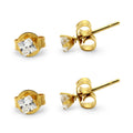 Cubic Zirconia Square 14K Gold Plated Stud Earrings Set Of 2 Stainless Steel Jewelry Men Women