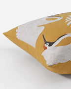 Crane Embroidered Throw Pillow