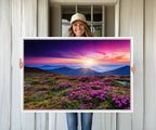 Sunset Over Mountain Meadows With Purple Wildflowers Wall Art Canvas Print