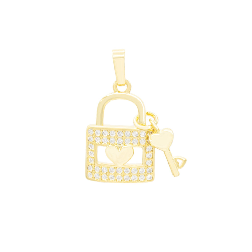 Lock 2 Pendant 14K Anklet Gold Filled Cubic Zirconia Charm Rope Chain Set 10" Women Jewelry