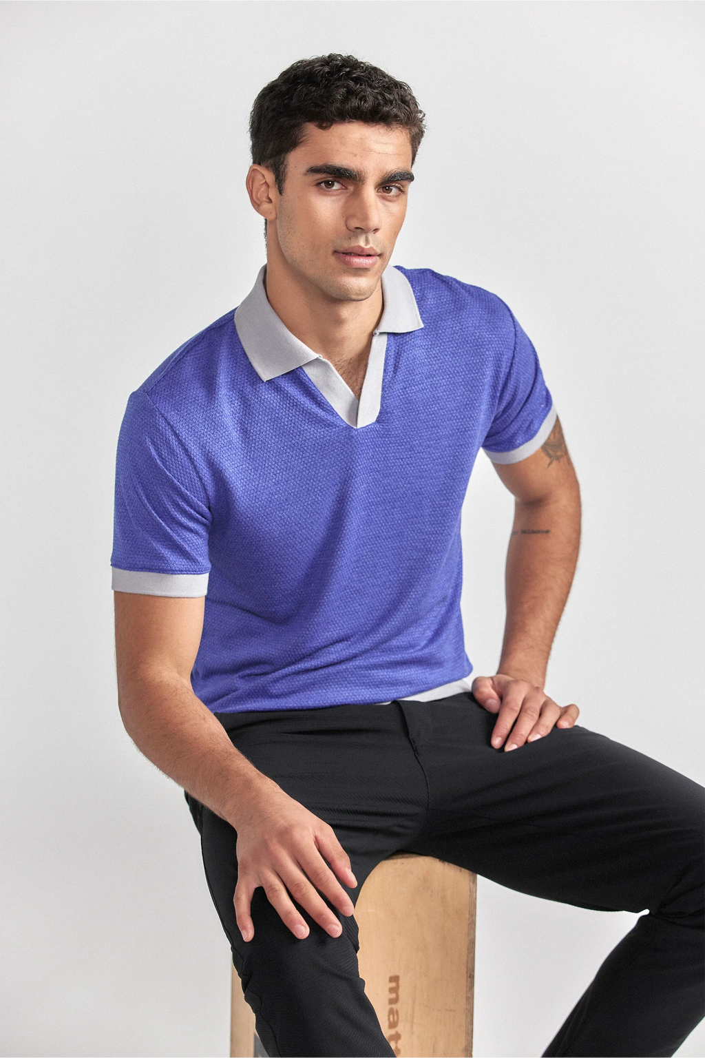 Short Sleeve Sweater Polo Contrast | Cobalt