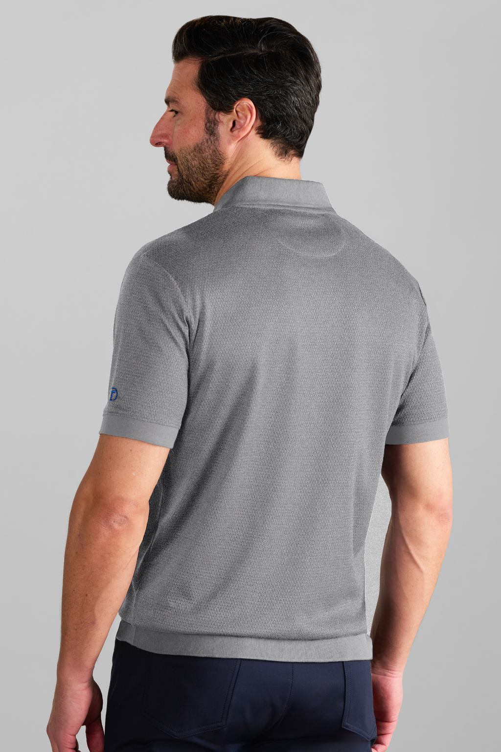 Short Sleeve Sweater Polo Solid // Light Grey
