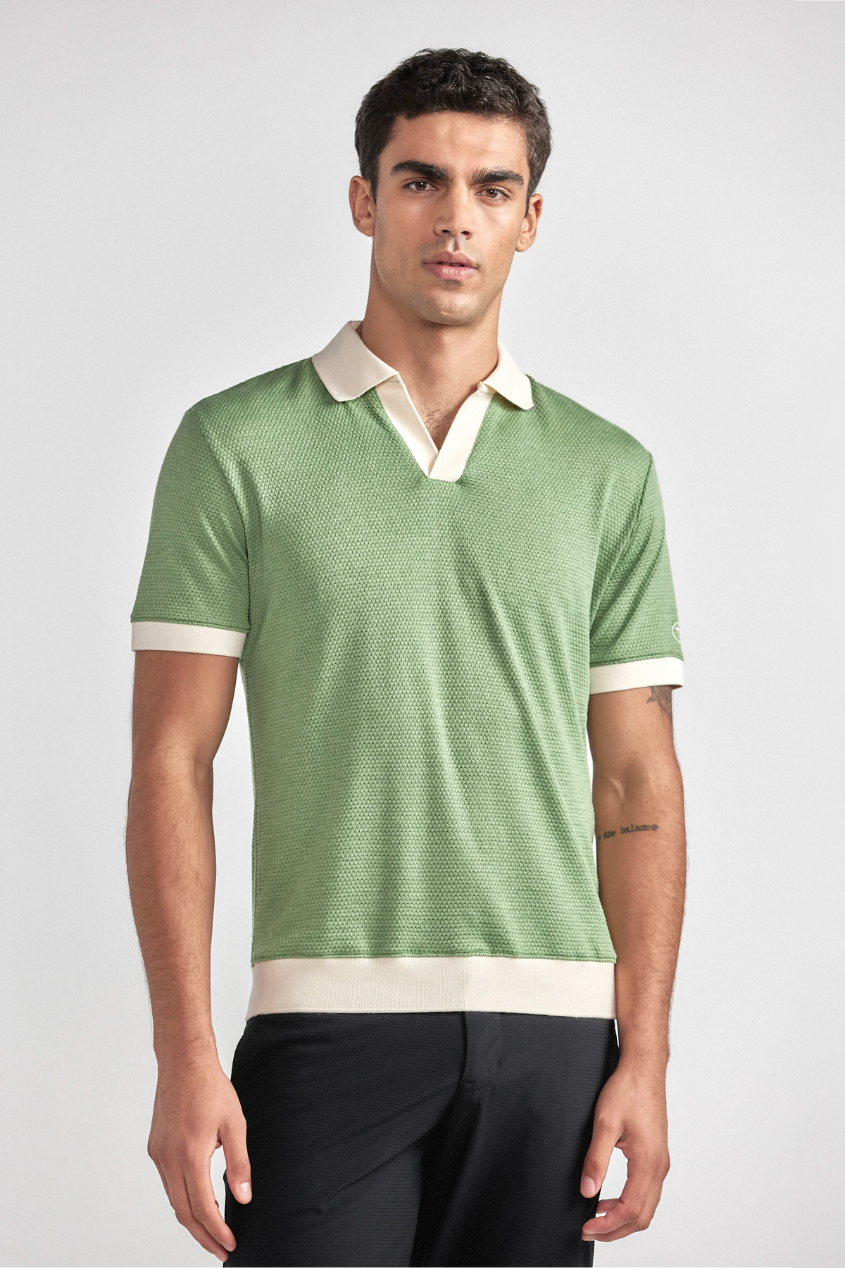 Short Sleeve Sweater Polo Contrast | Moss