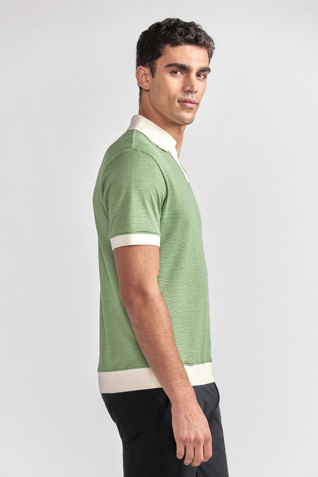 Short Sleeve Sweater Polo Contrast | Moss