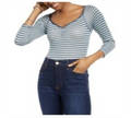 Self Esteem Junior's Striped Bodysuit Navy Size Medium