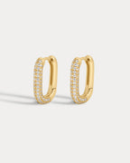 Pave Chain Link Huggies- Gold