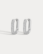 Pave Chain Link Huggies- Silver