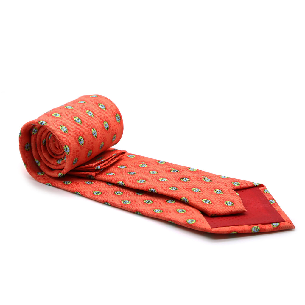 Feather Orange Necktie with Handkerchief Set