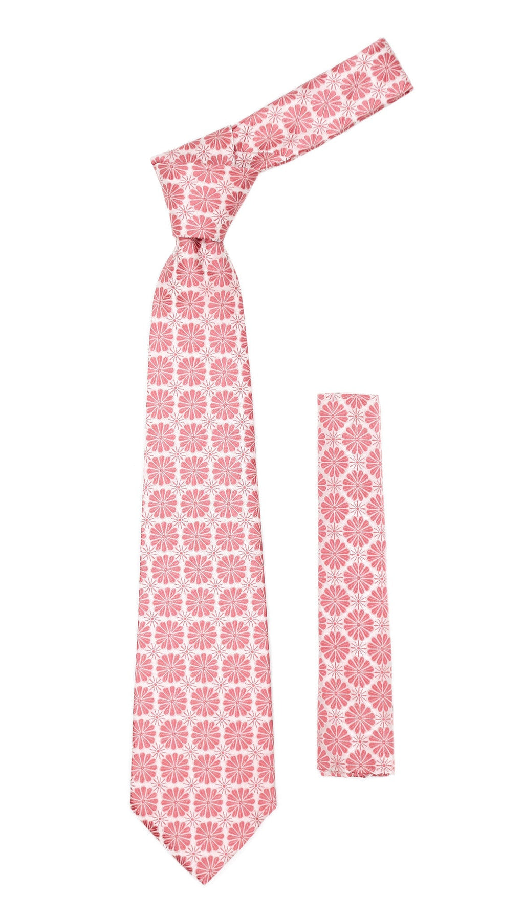 Floral Pink Necktie with Handkerchief Set