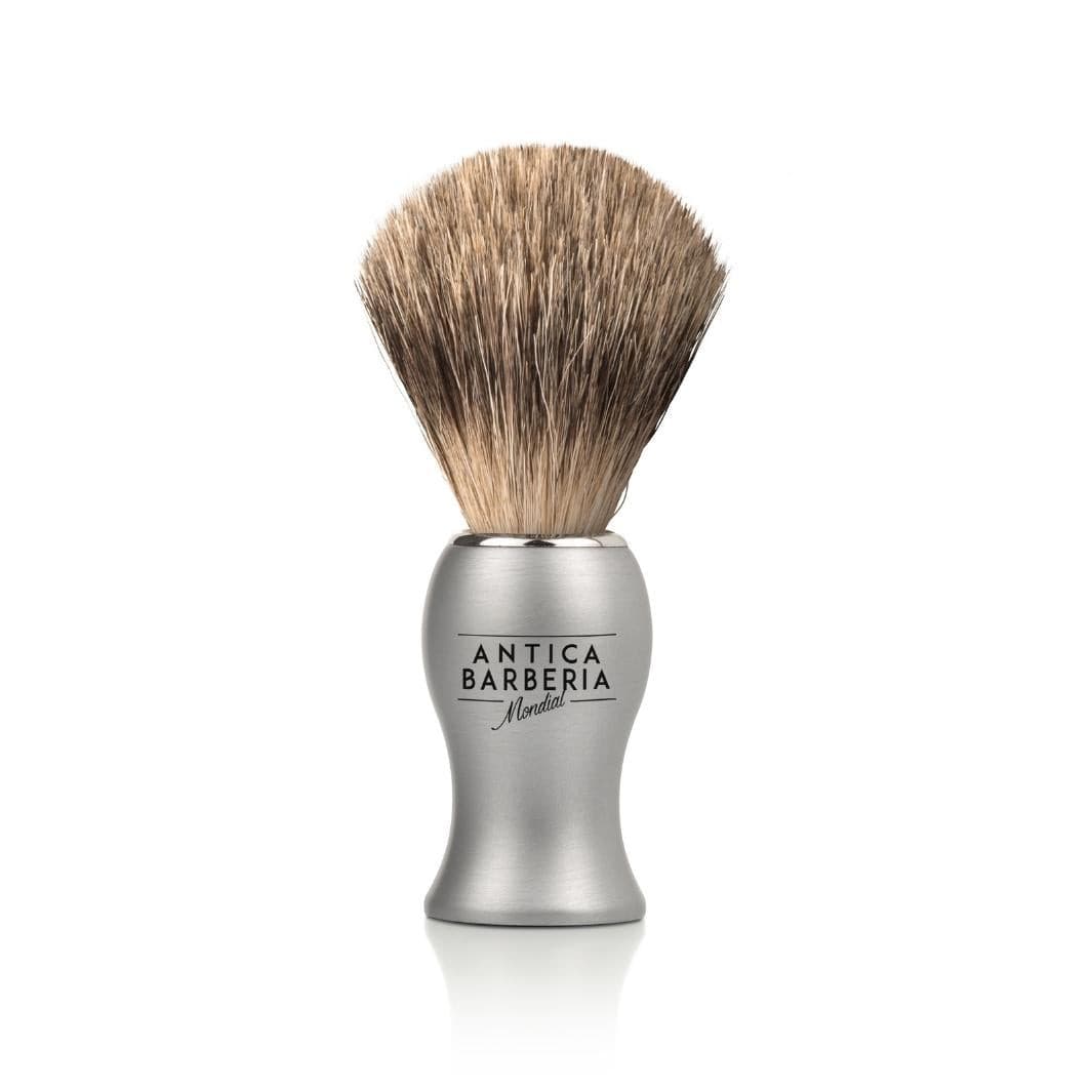 Titan Silver Brushed Aluminum Lathering Brush with Best Badger