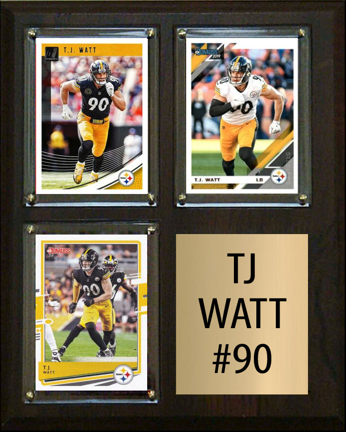 TJ Watt 3 Card Plaque Donruss Fleer Topps 2025 2024 Pittsburgh Steelers