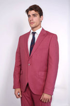 2 Piece Patterned Slim Fit Magenta Men Suit - Wessi
