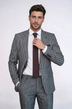 Striped Two Piece Grey Men Suit - Wessi
