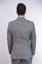 Striped Two Piece Grey Men Suit - Wessi