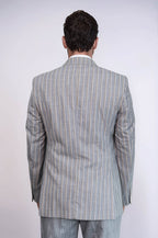 Striped Blazer Plain Pants Grey Men Suit - Wessi