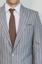 Striped Blazer Plain Pants Grey Men Suit - Wessi