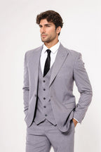 Grey Men's Plain Suit with Vest - Wessi