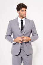 Grey Men's Plain Suit with Vest - Wessi