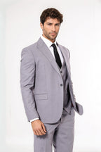 Grey Men's Plain Suit with Vest - Wessi