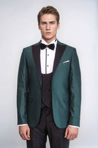 Double Breasted Patterned Green Men Tuxedo - Wessi