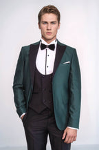 Double Breasted Patterned Green Men Tuxedo - Wessi