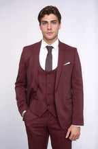 Patterned Claret Red Vested Suit- Wessi