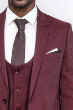 Patterned Claret Red Vested Suit- Wessi
