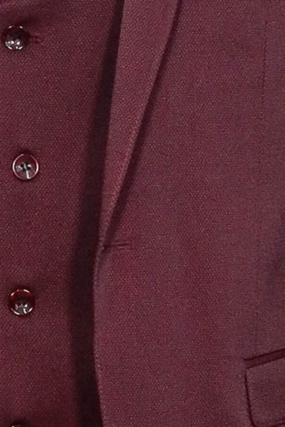 Patterned Claret Red Vested Suit- Wessi