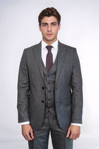 Striped Black Vested Suit - Wessi