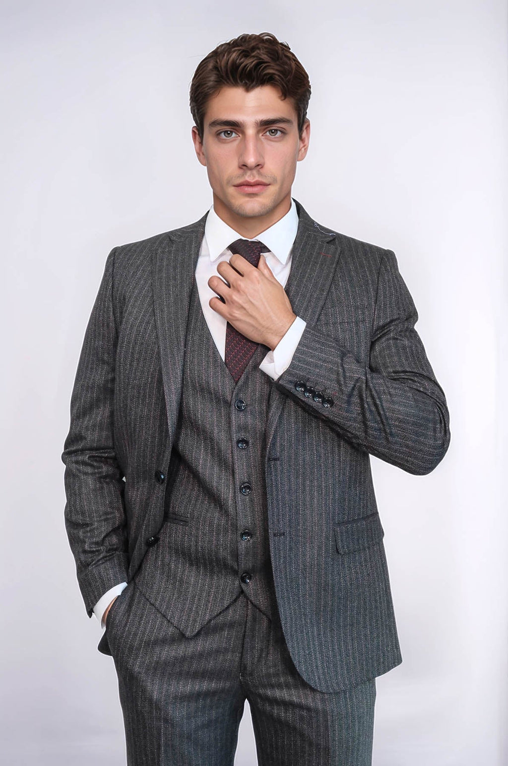 Striped Black Vested Suit - Wessi