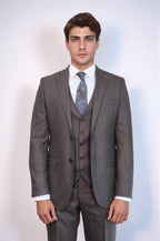 Striped Brown Vested Suit | Wessi
