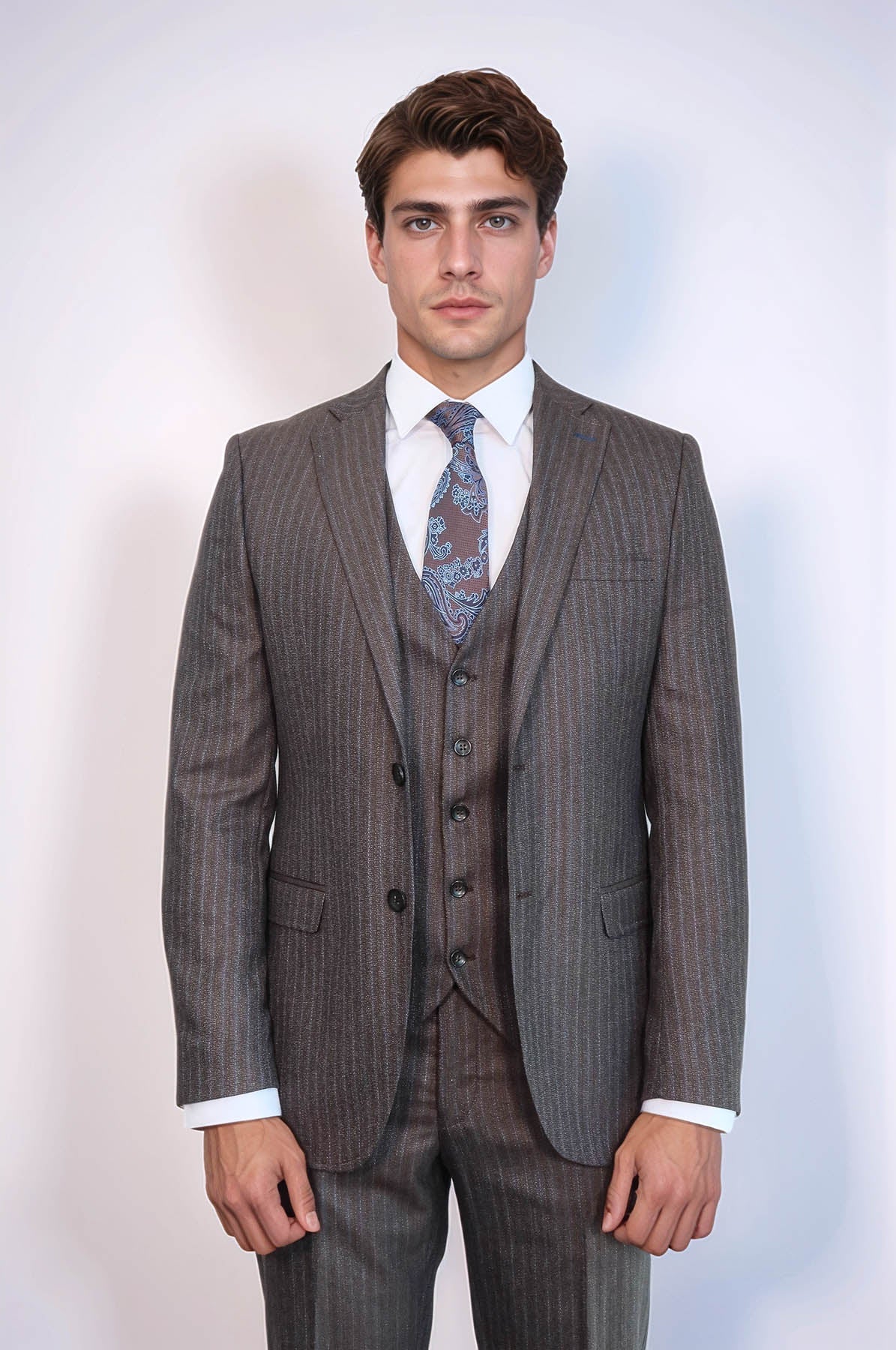 Striped Brown Vested Suit | Wessi