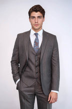Striped Brown Vested Suit | Wessi