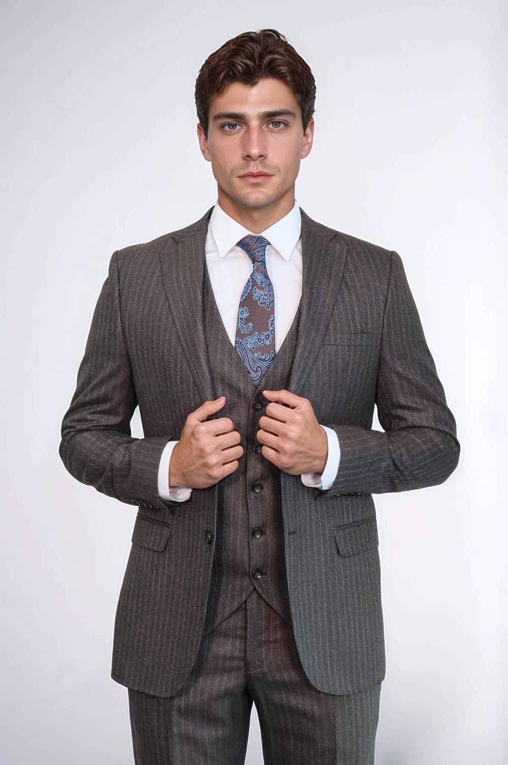 Striped Brown Vested Suit | Wessi