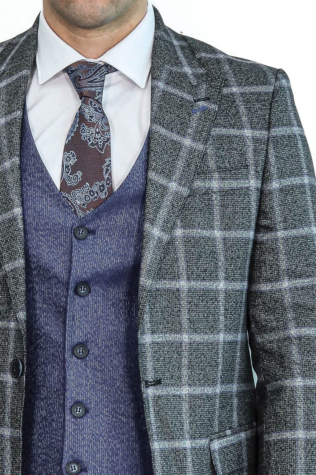 Grey Blue Checked Suit - Wessi