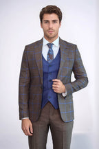 Brown Blue Checked Suit | Wessi