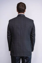 Satin Shawl Collar Patterned Double Breasted Black Men Tuxedo Suit - Wessi