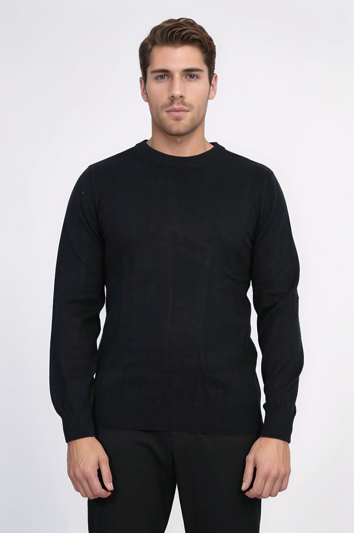 Circle Neck Long Sleeves Slim Fit Black Men Knitwear