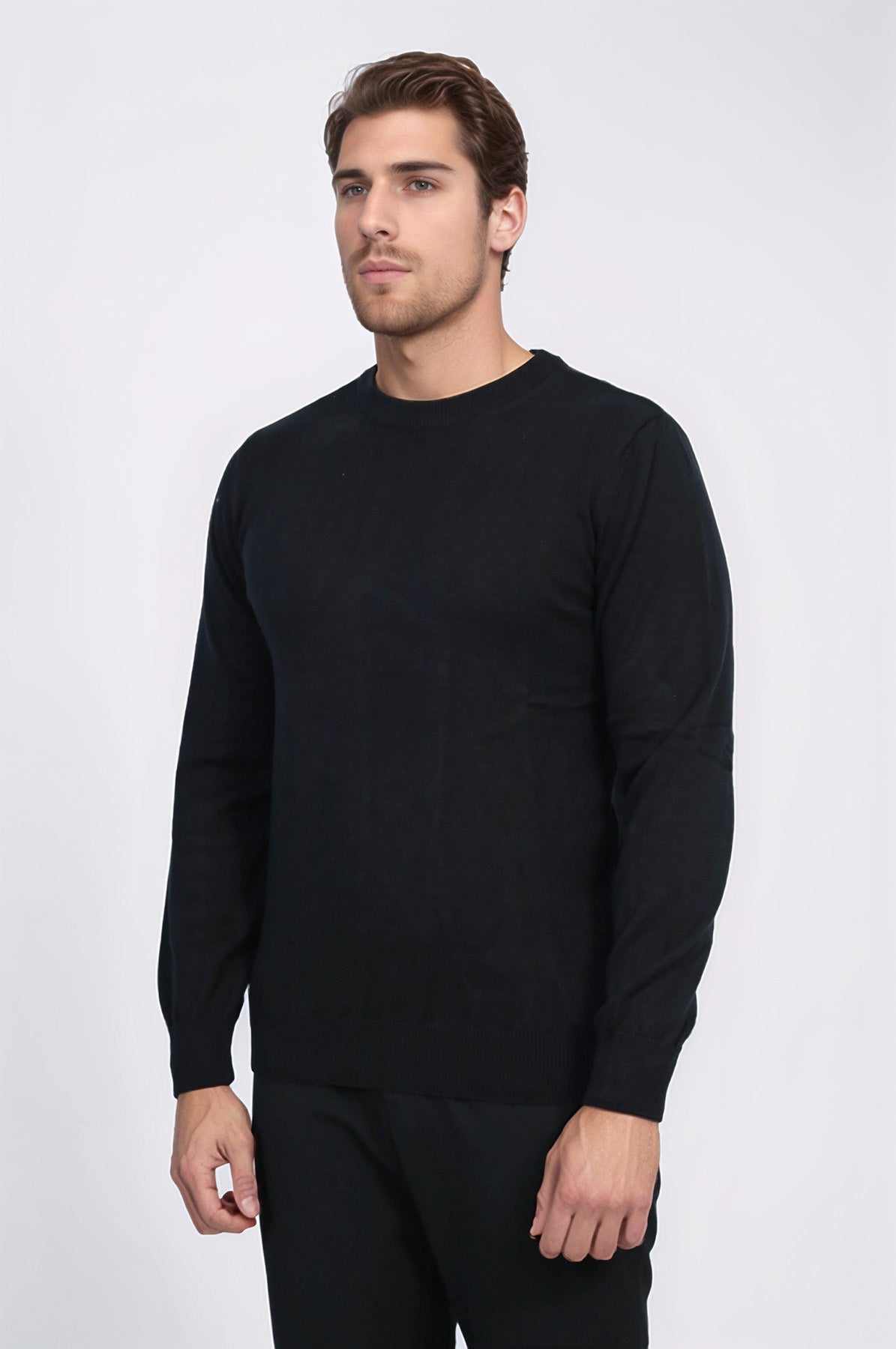Circle Neck Long Sleeves Slim Fit Black Men Knitwear