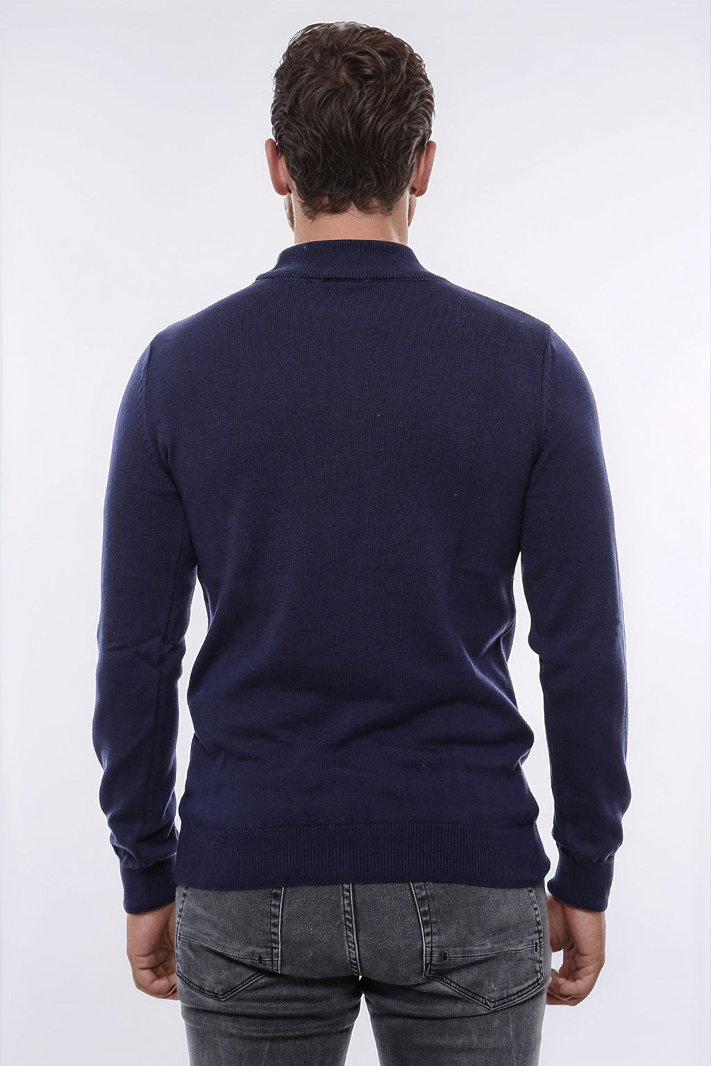 Half Turtleneck Knitwear Navy Blue Men Sweater - Wessi