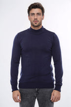 Half Turtleneck Knitwear Navy Blue Men Sweater - Wessi